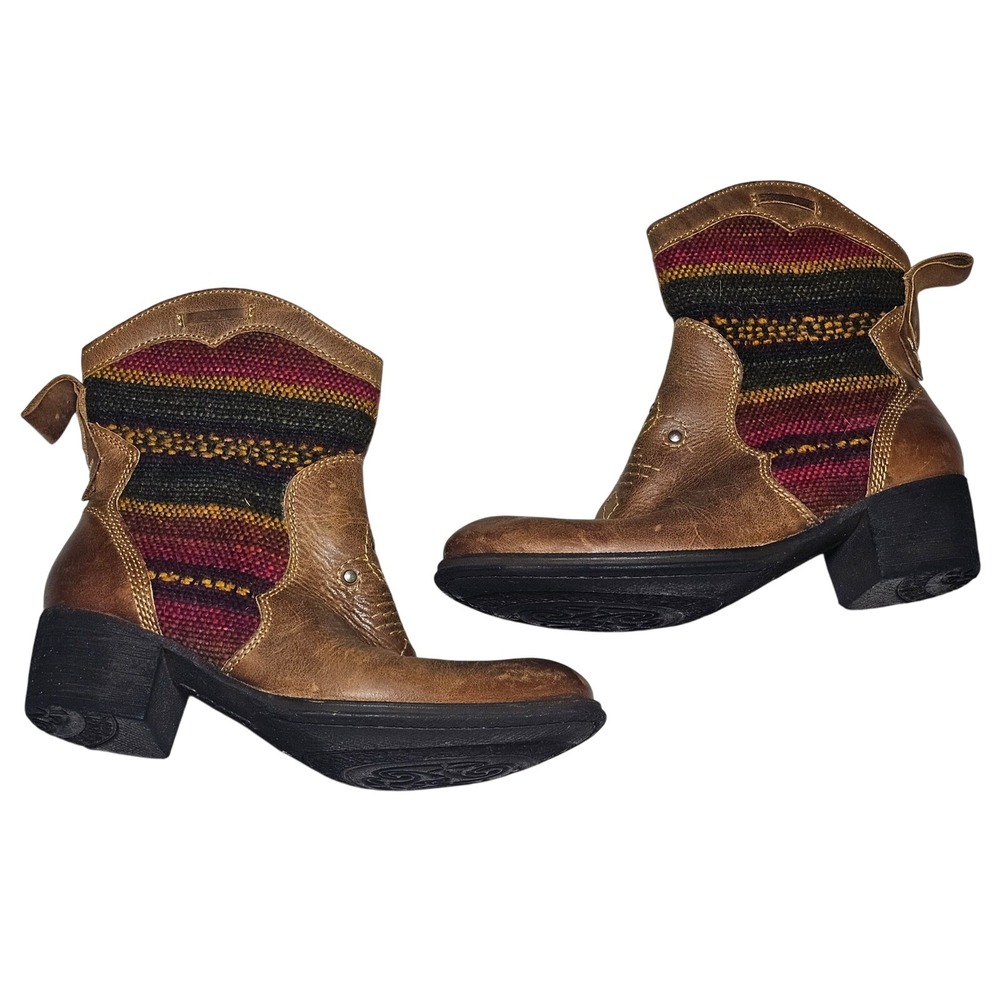 Born Womens Brown Leather Southwest Pattern‎ Boots Side Zip Block Heel Size 6.5